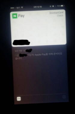 인터넷에서 떠도는 아이폰7 속 애플페이에 신한카드가 등록된 사진. ⓒ 인터넷 커뮤니티