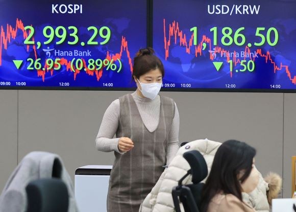 지난해 12월29일 코스피가 배당락일을 맞아 0.89% 하락한 2993.29에 장을 마감했다. ⓒ 연합뉴스