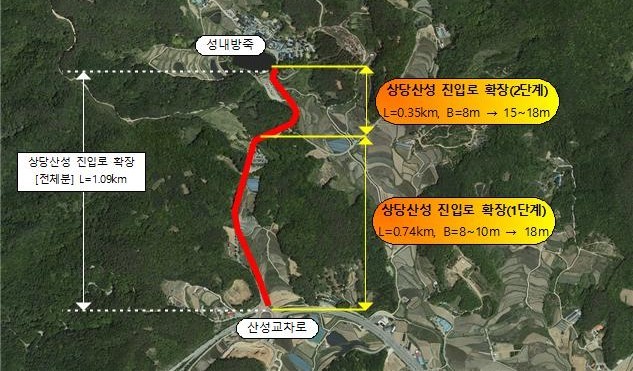 청주시 상당산성 진입로 확장공사 부분 준공 (위치도). ⓒ 청주시