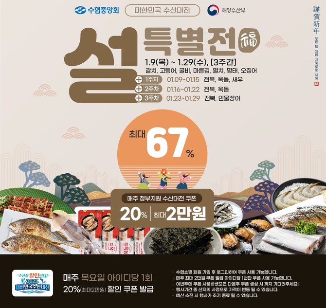 최대 67% 할인 설 특별전 포스터. ⓒ 수협중앙회