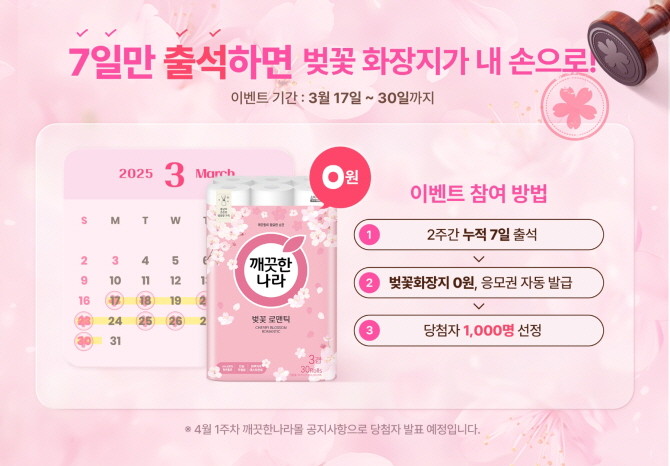 깨끗한나라가 봄을 맞아 자사몰'깨끗한나라몰'에서 특별한 벚꽃 프로모션을 진행한다. © 깨끗한나라