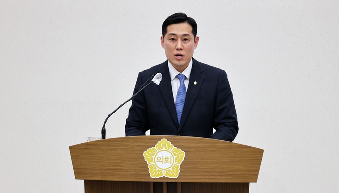 제118회 임시회 제2차 본회의에서 박명우 의원이 5분 자유발언을 하고 있다. ⓒ 의회사무국