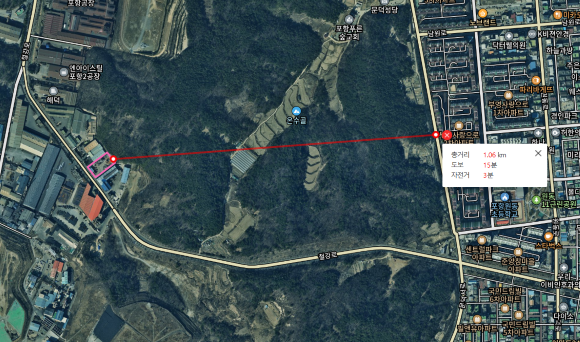 C업체와 오천 부영아파트와는 직선으로 1km 거리에 있다. ⓒ 최병수 기자