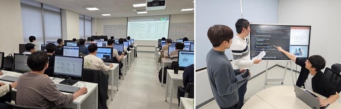 AI 교육 과정에 참여한 삼성전자 임직원이 강의를 듣고 함께 과제를 하는 모습. ⓒ 삼성전자