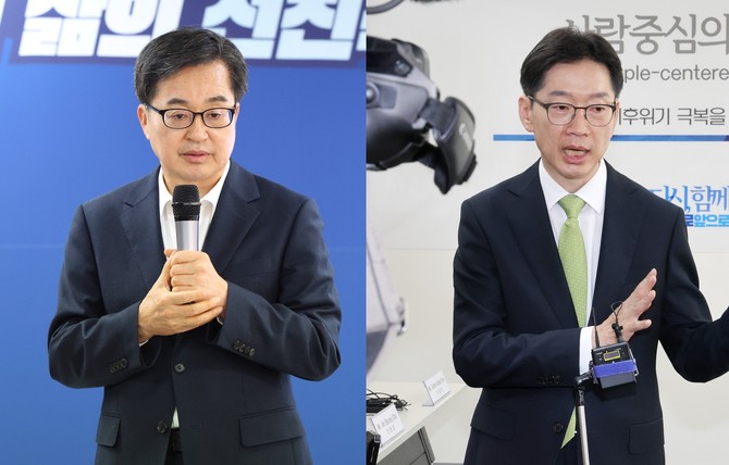 더불어민주당 대선 경선 후보자 (왼쪽부터) 김동연 경기지사와 김경수 전 경남지사. ⓒ 연합뉴스
