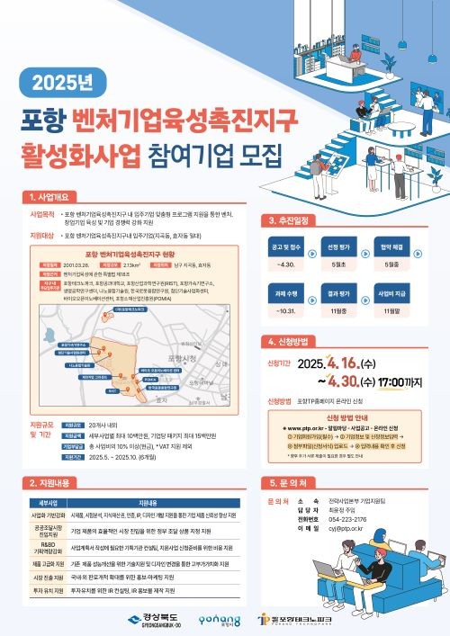 포항 벤처기업육성촉진지구 활성화사업 참여기업 모집 포스터. ⓒ 포항테크노파크