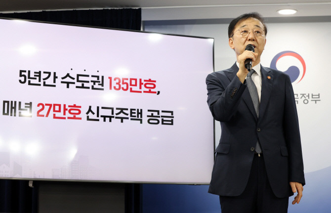 지난 7일 김윤덕 국토교통부 장관이 정부서울청사에서 부동산 주택공급 확대방안을 발표하고 있다. © 연합뉴스