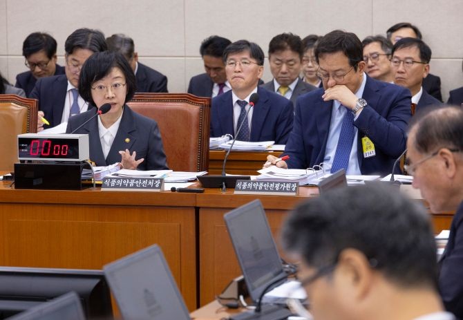 국정감사에서 답변하는 오유경 식약처장. © 연합뉴스