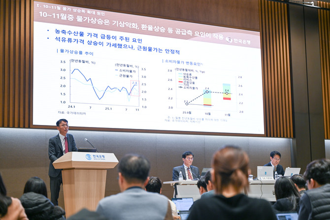 김영주 한국은행 물가고용부장이 17일 물가안정목표 운영상황 점검 설명회에서 발표하고 있다. ⓒ 연합뉴스