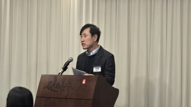 하태경 보험연수원장이 13일 열린 신년사 기자간담회에서 모두 발언 중이다. =배예진 기자