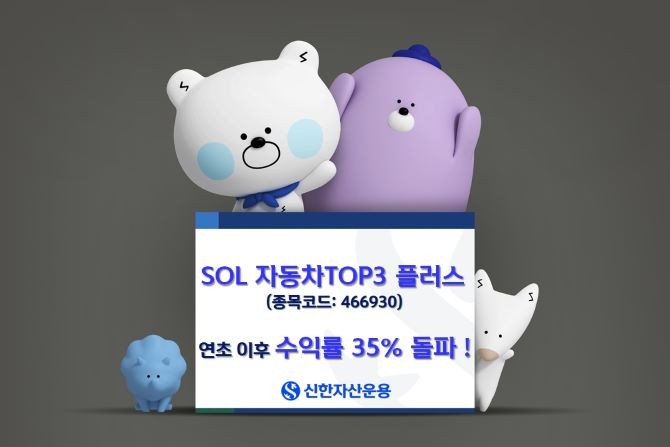 신한자산운용의 'SOL 자동차TOP3플러스'가 현대차 그룹주 상승 효과로 연초 이후 3주만에 수익률 35%를 돌파했다. ⓒ 신한자산운용