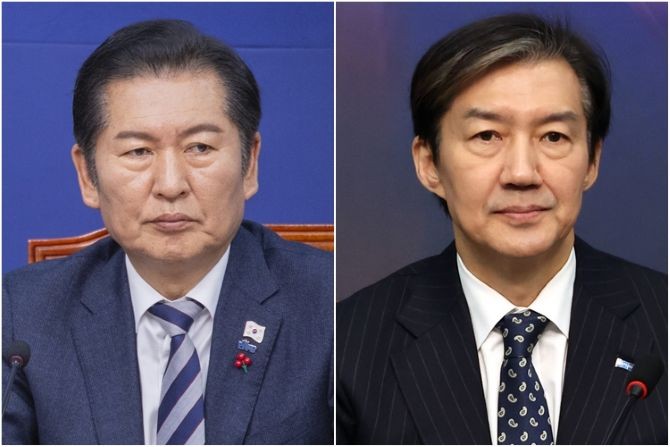 더불어민주당 정청래 대표(왼쪽)와 조국혁신당 조국 대표. © 연합뉴스