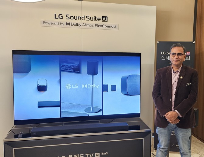 아심 마서 돌비 래버러토리스 아태지역 마케팅총괄 부사장이 'LG 사운드 스위트' 설명회에서 제품과 기술을 설명하고 있다. = 박지혜 기자