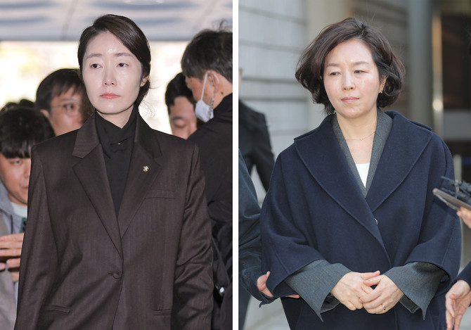(좌측부터) 지난 3일 서울 서초구 서울중앙지방법원에서 열린 구속 전 피의자 심문에 출석하는 강 의원, 영장실질심사를 마치고 법정을 나서는 김 전 시의원. ⓒ 연합뉴스