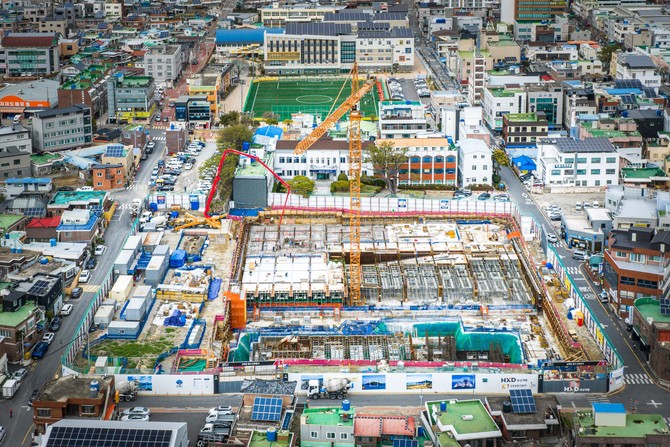 2027년 12월 준공 목표로 공정률 15.64% 진행중인 신청사 공사 현장. ⓒ 남해군