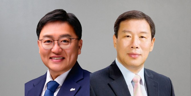 왼쪽부터 조상호 더불어민주당 세종시장 후보, 최민호 국민의힘 세종시장 후보. = 오영태 기자