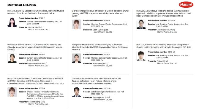 한미약품이 ADA 2026에서 발표하는 주요 연구 포스터. © 한미약품
