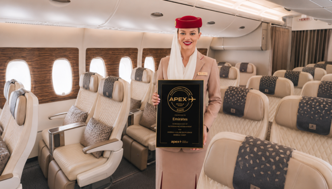 '2026 APEX 어워즈(APEX Awards)'에서 '중동 최우수 항공사(Best Overall Airline in the Middle East)'에 선정됐다. ⓒ 에미레이트항공