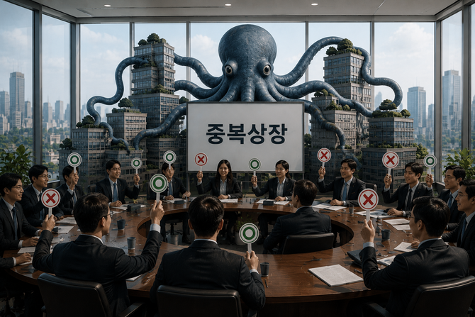 금융당국이 일반주주 권익 침해 우려가 제기돼 온 중복상장에 제동을 건다. 앞으로 물적분할 자회사를 중복상장하려면 '3%룰'에 따른 모회사 주주동의를 반드시 받아야 한다. ⓒ 챗GPT 생성 이미지