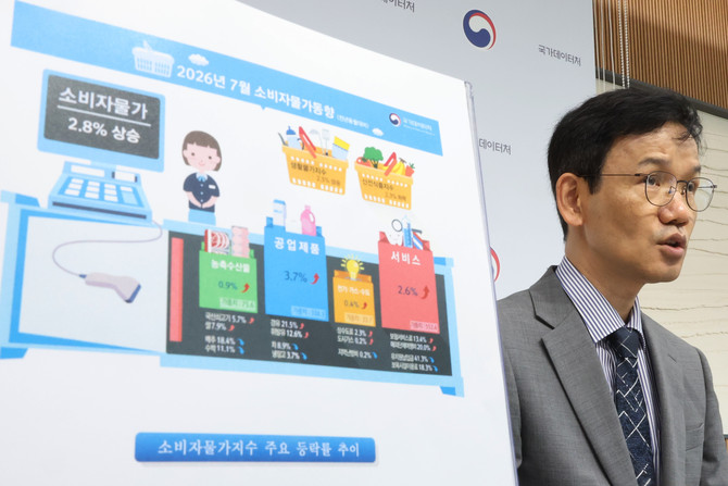 이두원 국가데이터처 경제동향통계심의관이 4일 세종시 정부세종청사에서 2026년 7월 소비자물가 동향을 설명하고 있다. ⓒ 연합뉴스