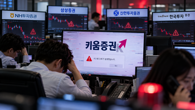 최근 5년간 증권사 전산장애로 주식 주문 146만건에 차질이 발생하고 사고금액이 114억원에 달한 가운데 전체 주문 차질의 85%가 키움증권에 집중되면서 전산시스템 안정성과 투자자 보호체계에 대한 우려가 커지고 있다. ⓒ 챗GPT 생성 이미지